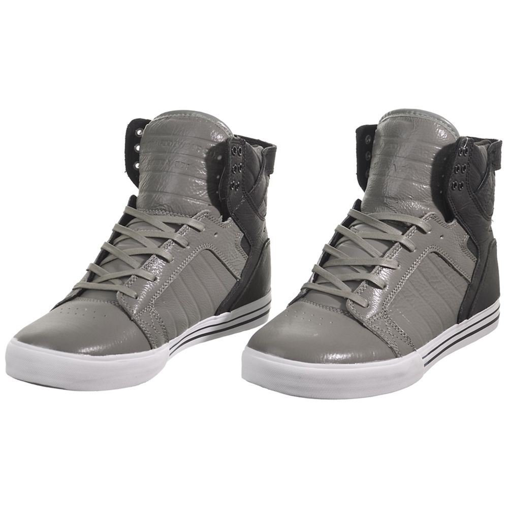 Baskets Montantes Supra SkyTop Grise Noir Grey/Black Full Grain Homme | ZTR-35638562